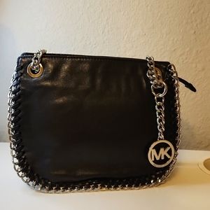 Michael Kors Black Leather Bag with Silver Chain Strap